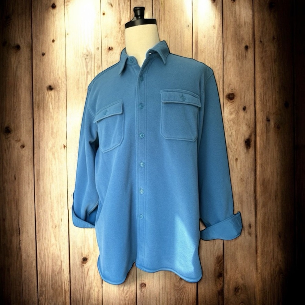 L.L. Bean vintage shacket fleece with front buttons in blue | XL